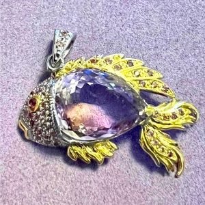 Stunning 15 carat Ametrine Fish Pendant